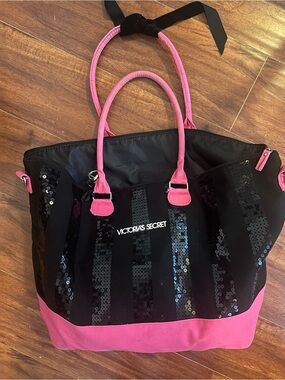Victoria's Secret Black and Pink Sequin Tote